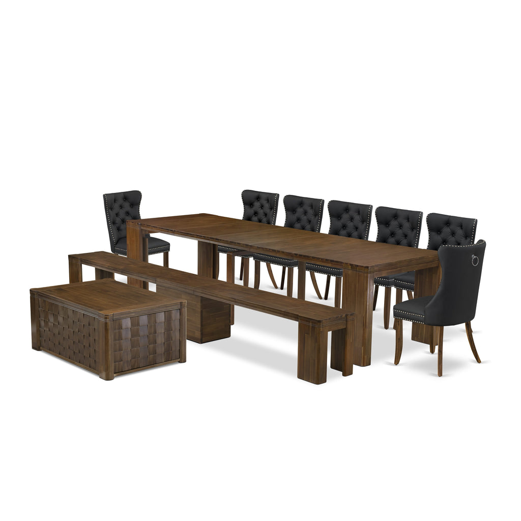 X07DA-4BV-NX 10-Piece Vintage Dining Ensemble with Extendable Table and Assorted Seating Options in Rich Walnut Finish