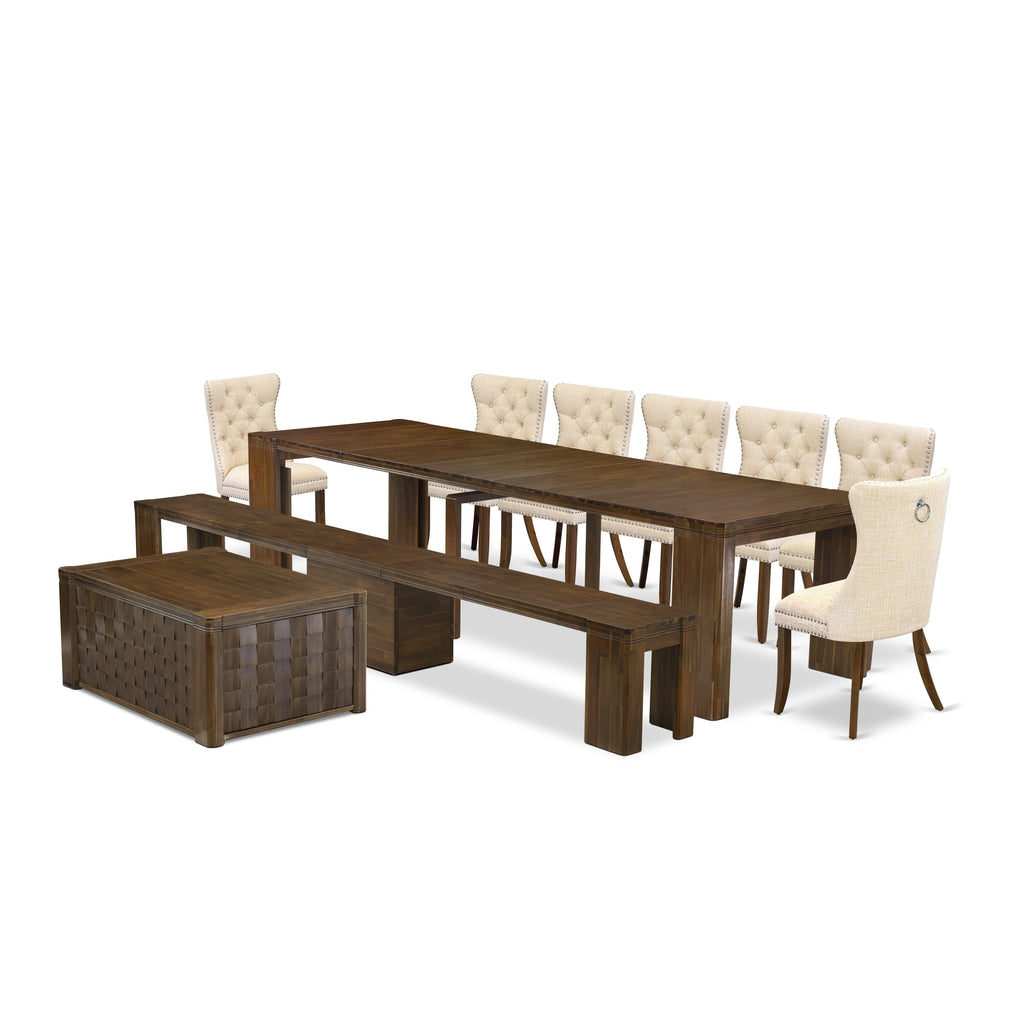 Dining Ensemble X07DA-MV8-1G 10-Piece Set with Extendable Table, Chairs, Bench & Coffee Table