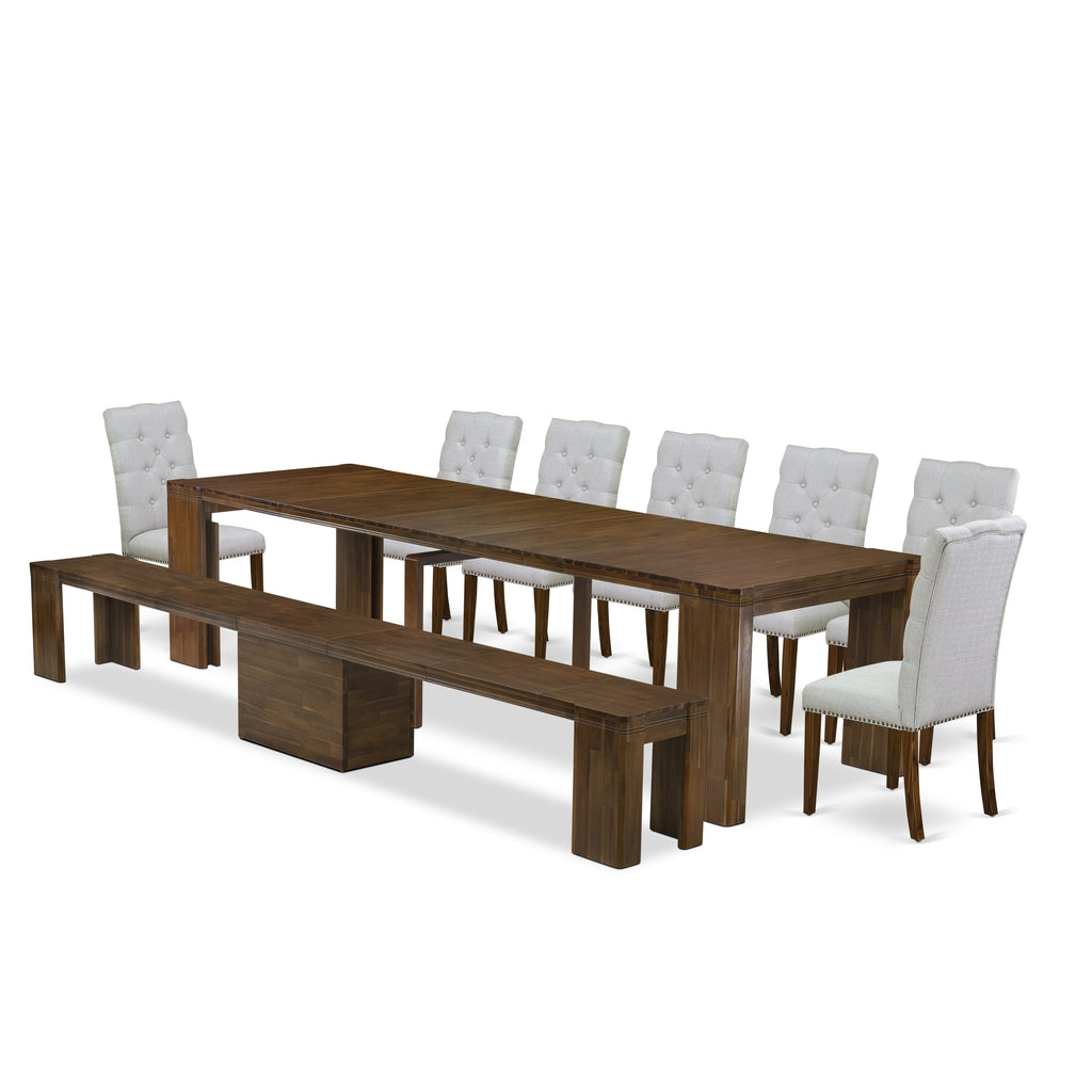 Elegance Dining Collection X07EL-3XF-YH with Rectangle Table, 7 Chairs & Bench in Antique Finish, 9 Pieces