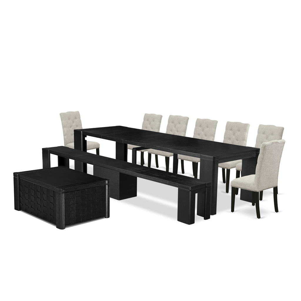 X07EL-DJR-KP Exclusive Ten-Piece Dining Ensemble with Sleek Black Finish and Comfortable Seating