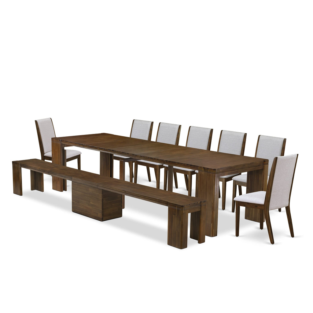 X07LA-7E7-QH Elegant 9-Piece Dining Suite with Rectangular Table, Chairs, and Bench in Walnut Finish