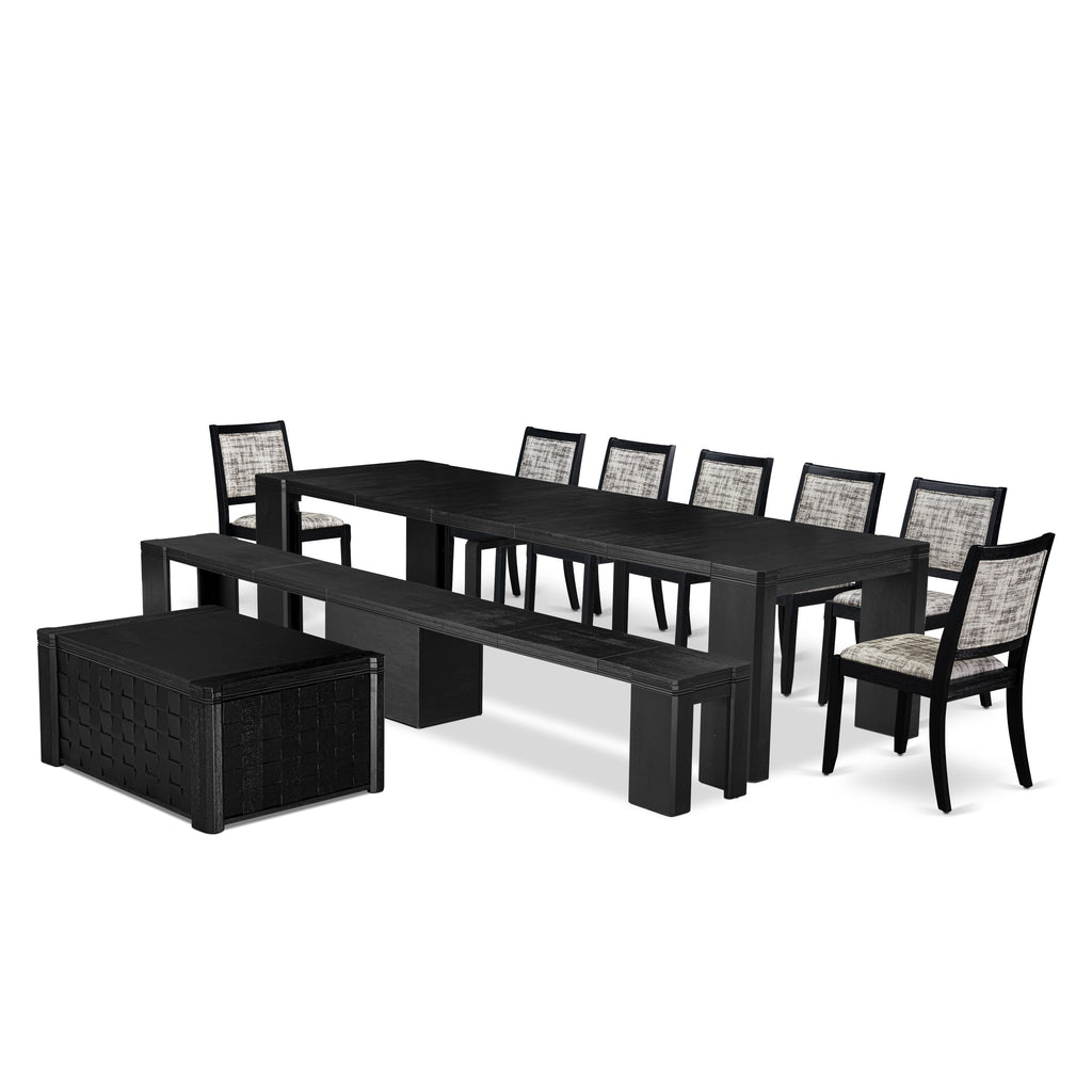 X07X2-Z2Z-JN 10-Piece Dining Set with Rectangular Table, Coffee Table, Bench & 7 Faux Leather Chairs