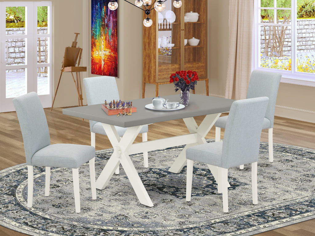 X096ARWU1-C 5 Piece Dining Set Rectangular Table & Baby Blue Fabric Chairs, X-Legs - 36x60 Inches, Multi-Color