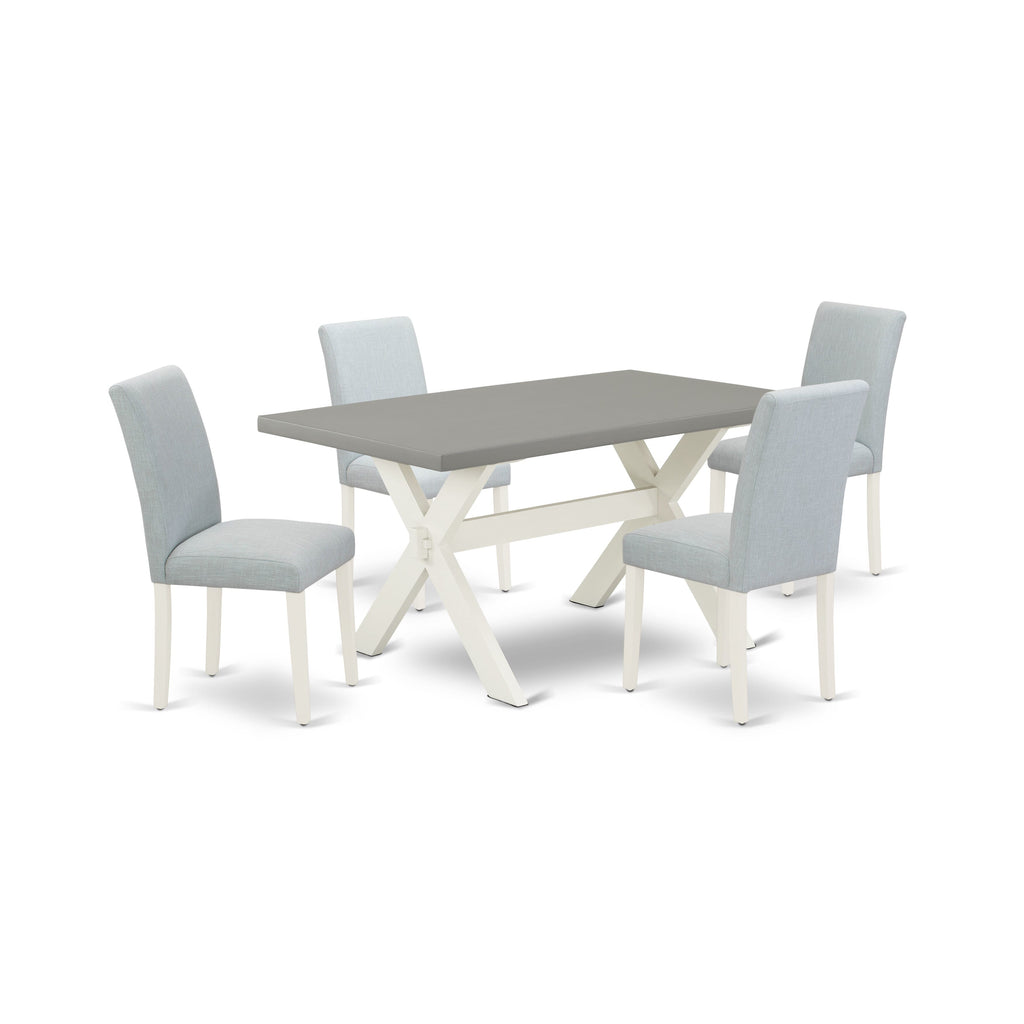 X096ARWU1-C 5 Piece Dining Set Rectangular Table & Baby Blue Fabric Chairs, X-Legs - 36x60 Inches, Multi-Color