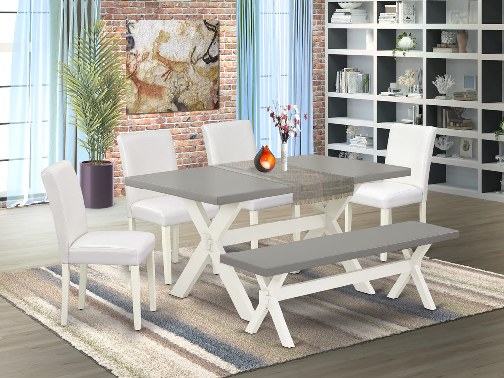 X096A0P69-N Dining Set Rectangular Table, Faux Leather Chairs & Bench - 6 Piece Ensemble, Multi-Color, 36x60