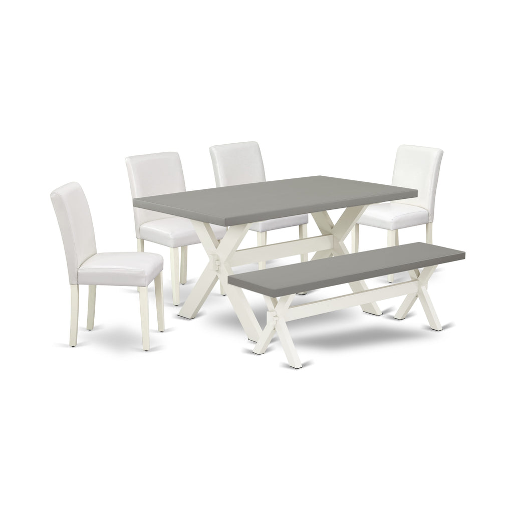 X096A0P69-N Dining Set Rectangular Table, Faux Leather Chairs & Bench - 6 Piece Ensemble, Multi-Color, 36x60