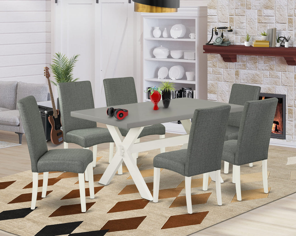 X096DFEL0-V 7-Piece Modern Dining Set with X-Legs Table & 6 Grey Fabric Chairs, 36x60 Multi-Color