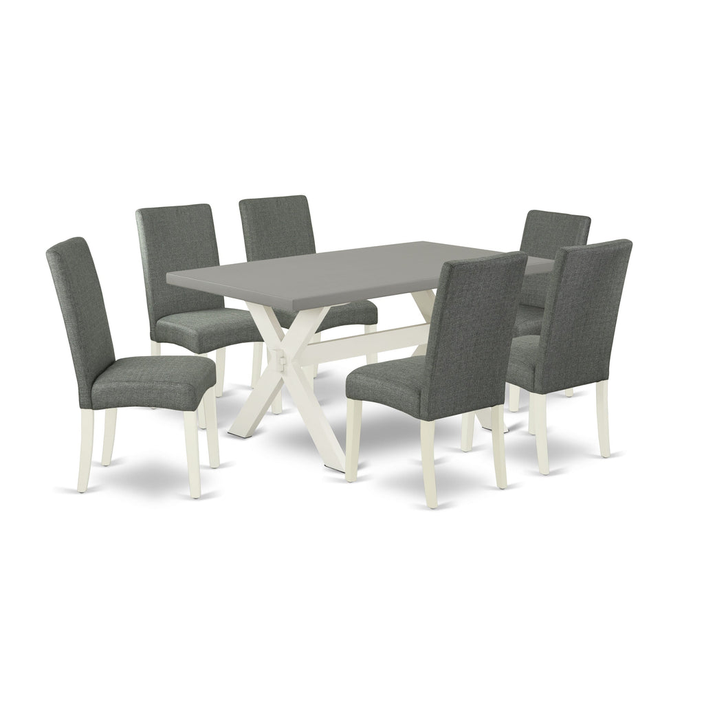 X096DFEL0-V 7-Piece Modern Dining Set with X-Legs Table & 6 Grey Fabric Chairs, 36x60 Multi-Color