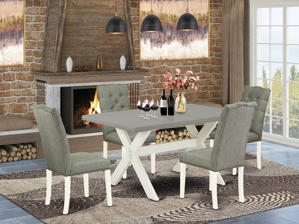 X096EXAAG-3 5-Piece Dining Ensemble with Rectangular Table and 4 Upholstered Gray Linen Chairs