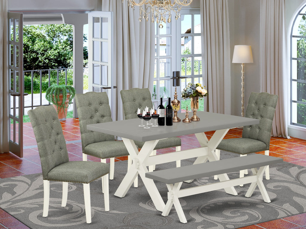 X096E67PS-5 6 Piece Dining Set - Rectangular Table & Gray Chairs + Bench 36x60 Inches, Multi-Tone