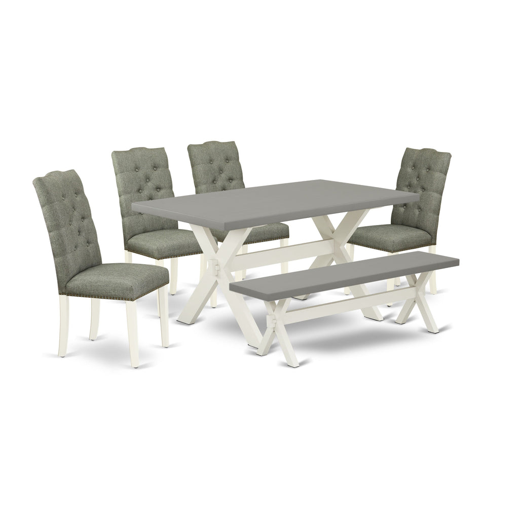 X096E67PS-5 6 Piece Dining Set - Rectangular Table & Gray Chairs + Bench 36x60 Inches, Multi-Tone