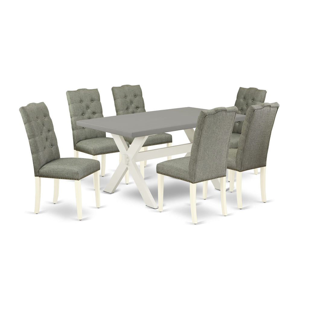 X096EYZ0V-A Premium 7-Piece Dining Set with Rectangular Table & Plush Grey Seating