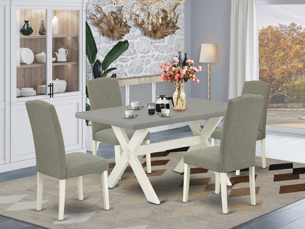 X096ERSSX-J 5 Piece Dining Set with Rectangular Table & Dark Linen Chairs, Multi-Color