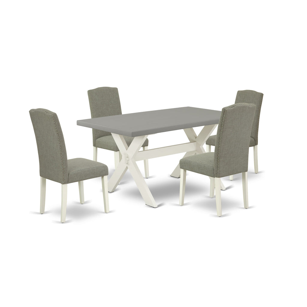 X096ERSSX-J 5 Piece Dining Set with Rectangular Table & Dark Linen Chairs, Multi-Color