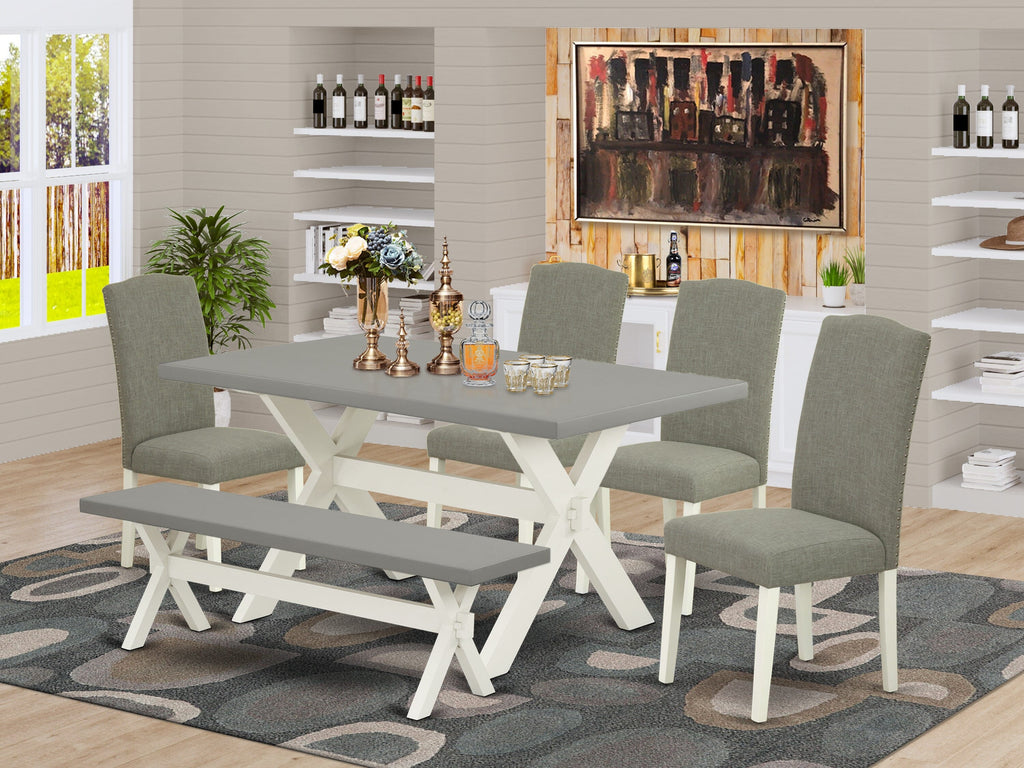 X096EBW4A-1 Dining Ensemble Enjoy This 6-Piece Set Featuring a Table, Upholstered Chairs & Bench in Chic Palette
