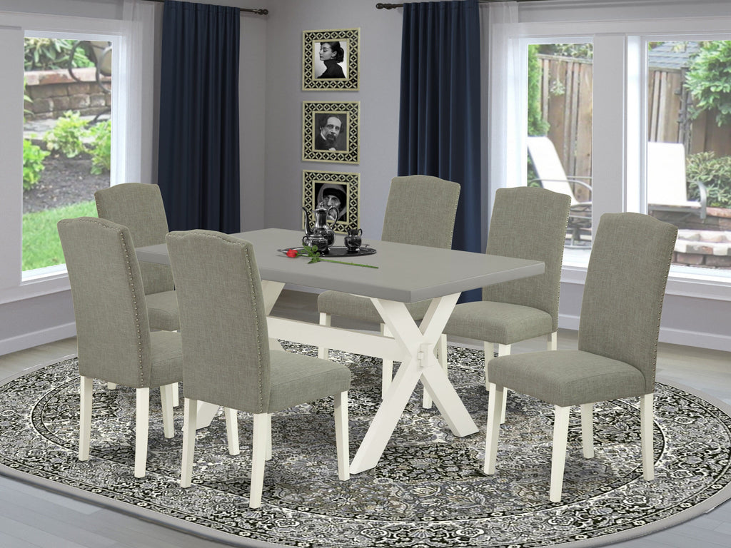 X096EU409-A 7 Pc Dining Ensemble with Rectangular Table & 6 Shitake Linen Chairs