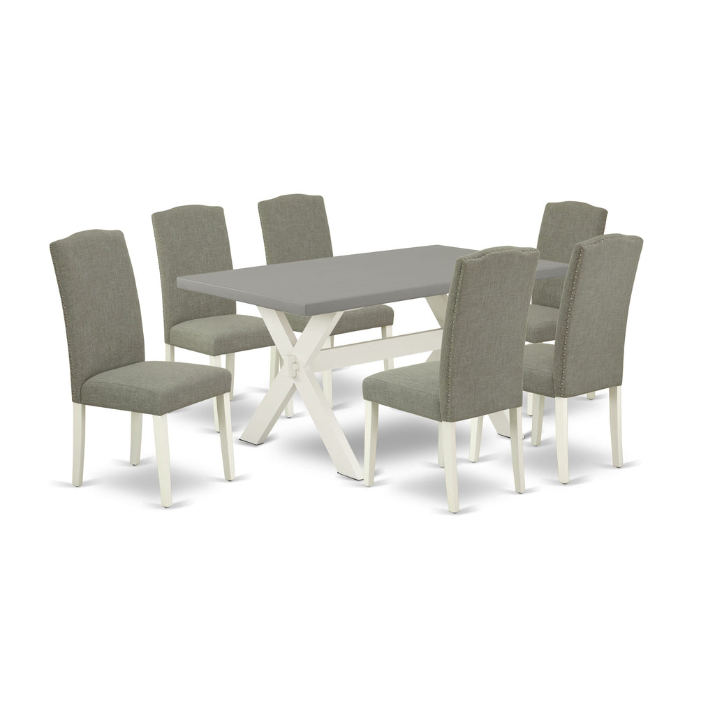 X096EU409-A 7 Pc Dining Ensemble with Rectangular Table & 6 Shitake Linen Chairs