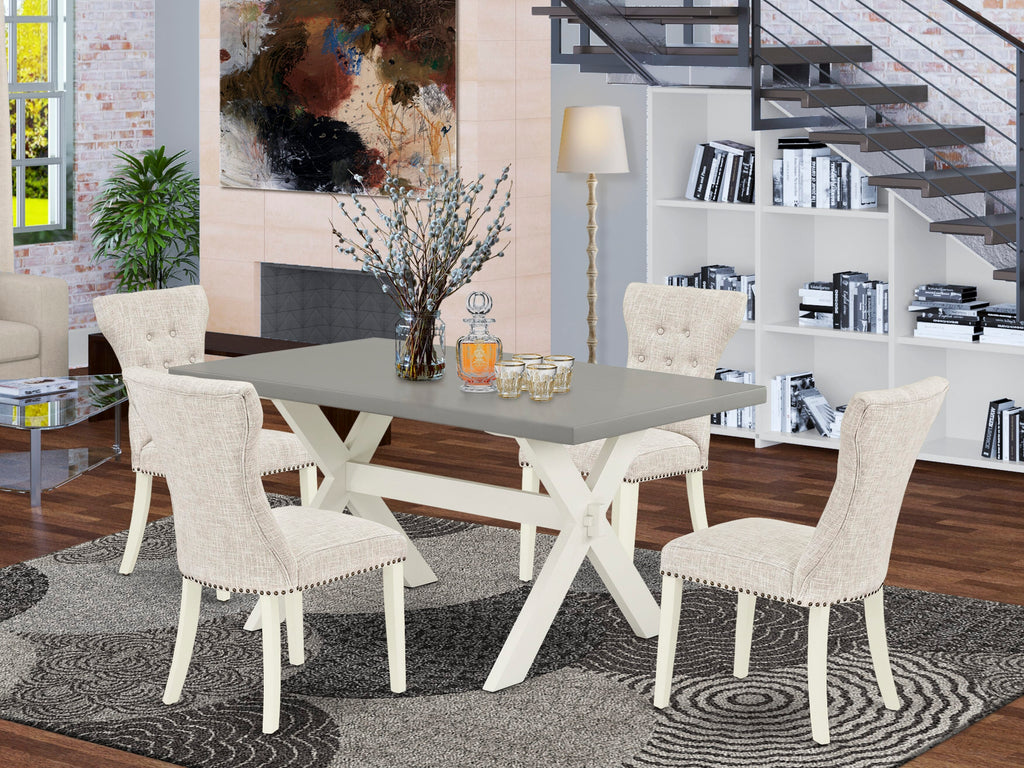 X096G87HQ-P 5-Piece Dining Room Set Rectangular Table with X-Legs & 4 Linen Chairs, Multi-Colored
