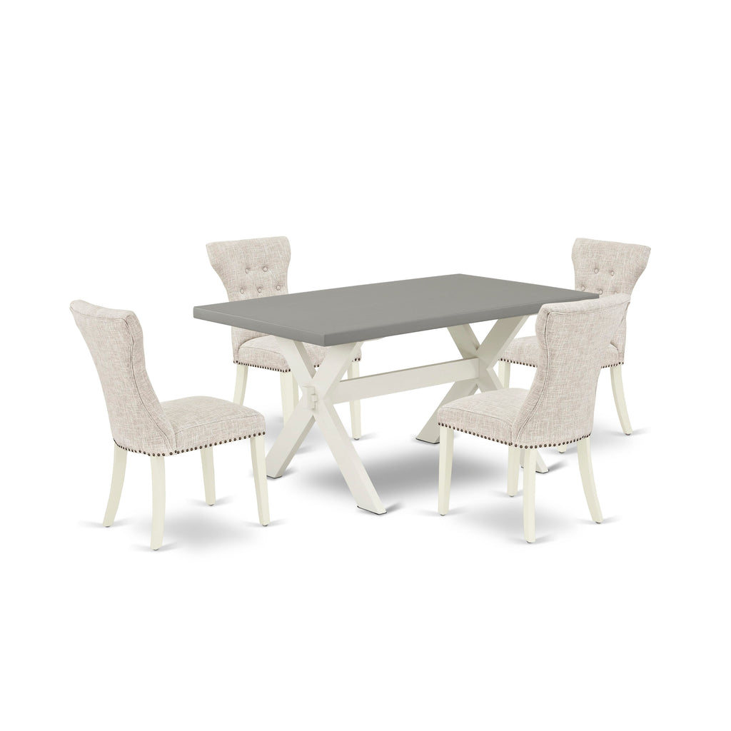 X096G87HQ-P 5-Piece Dining Room Set Rectangular Table with X-Legs & 4 Linen Chairs, Multi-Colored