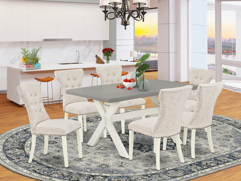 X096GLVMR-O 7-Piece Dining Ensemble with Rectangular Table and Doeskin Linen Parsons Chairs, 36x60 Inch