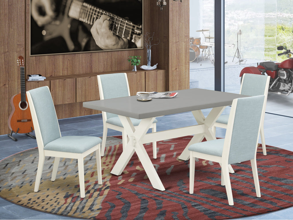 X096LYN2X-N Set with Rectangle Dining Table & 4 Linen Parsons Chairs, Blue 36x60 Multi-Color Dining Room Ensemble