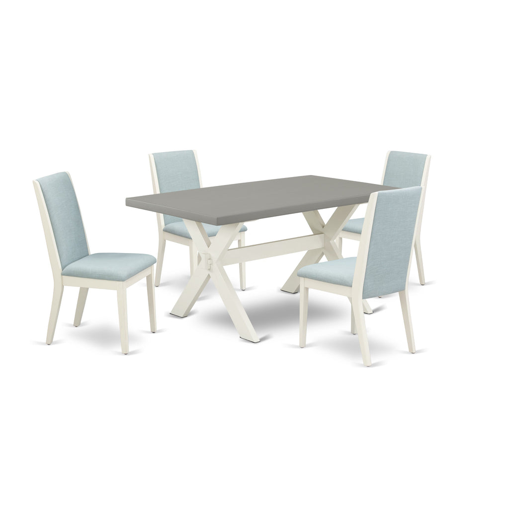 X096LYN2X-N Set with Rectangle Dining Table & 4 Linen Parsons Chairs, Blue 36x60 Multi-Color Dining Room Ensemble