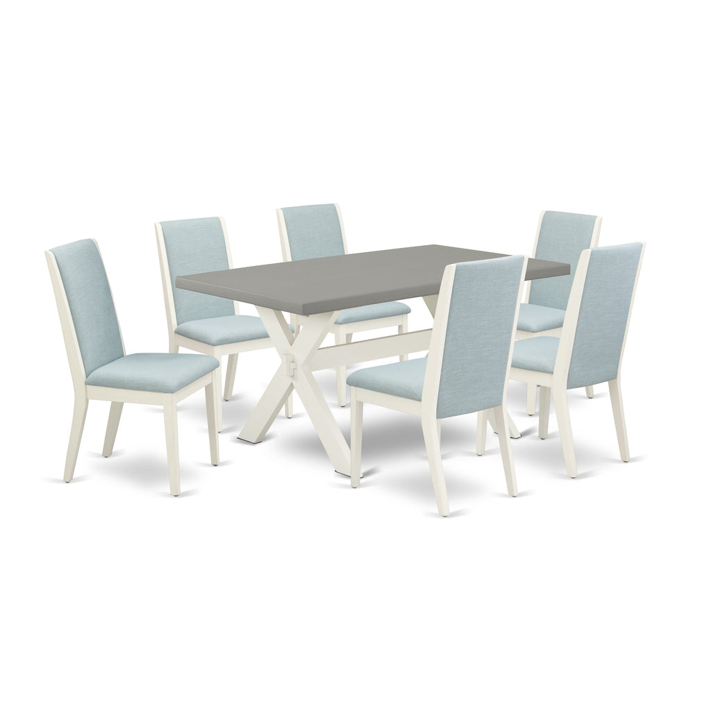 X096LO4WA-0 7 Pc Dining Set with Rectangle Table & 6 Baby Blue Chairs, 36x60 in, Multi-Color