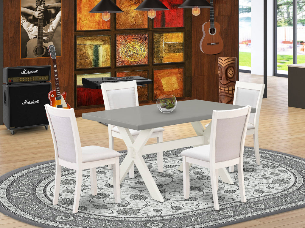 X096MUIQH-Y 5-Piece Dining Ensemble Rectangular Table with X-Legs and Cream Parson Chairs, 36x60 Inch, Multi-Color