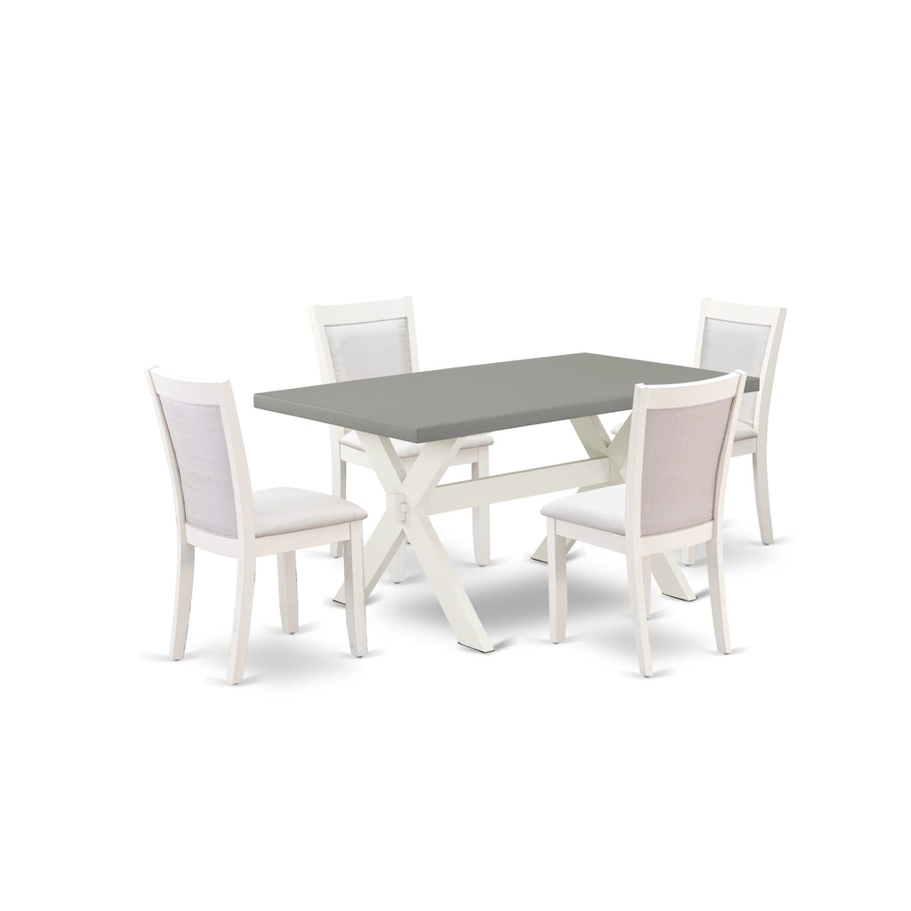 X096MUIQH-Y 5-Piece Dining Ensemble Rectangular Table with X-Legs and Cream Parson Chairs, 36x60 Inch, Multi-Color