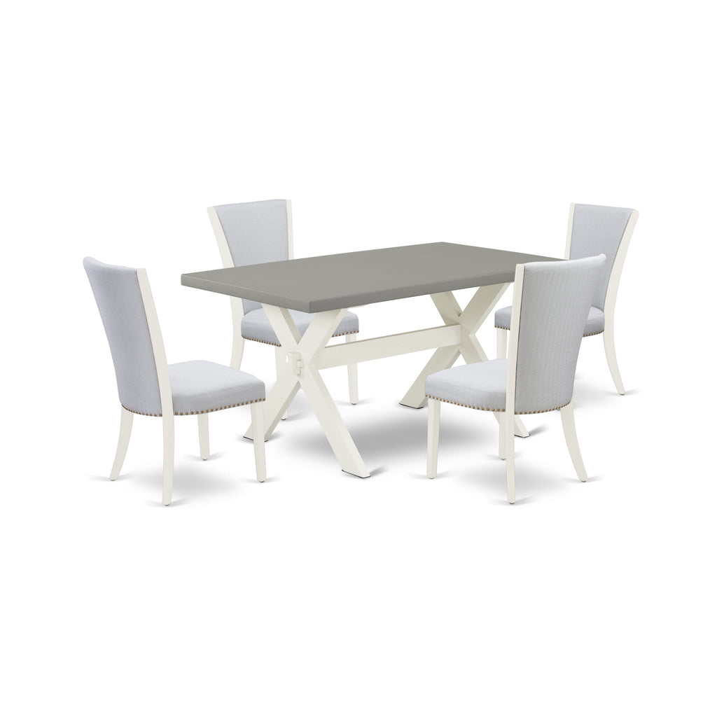 X096VKVCX-F 5-Piece Rectangular Dining Ensemble with X-Leg Table and Upholstered Grey Parson Chairs, 36x60