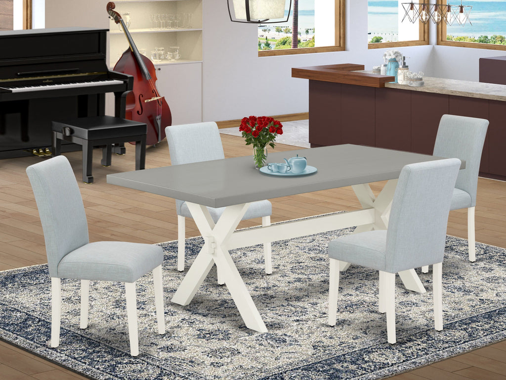 X097A096C-Q 5-Piece Modern Dining Set with Rectangular Table & 4 Upholstered Chairs in Baby Blue