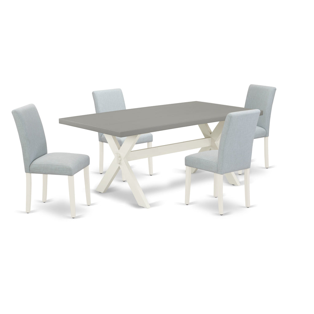 X097A096C-Q 5-Piece Modern Dining Set with Rectangular Table & 4 Upholstered Chairs in Baby Blue