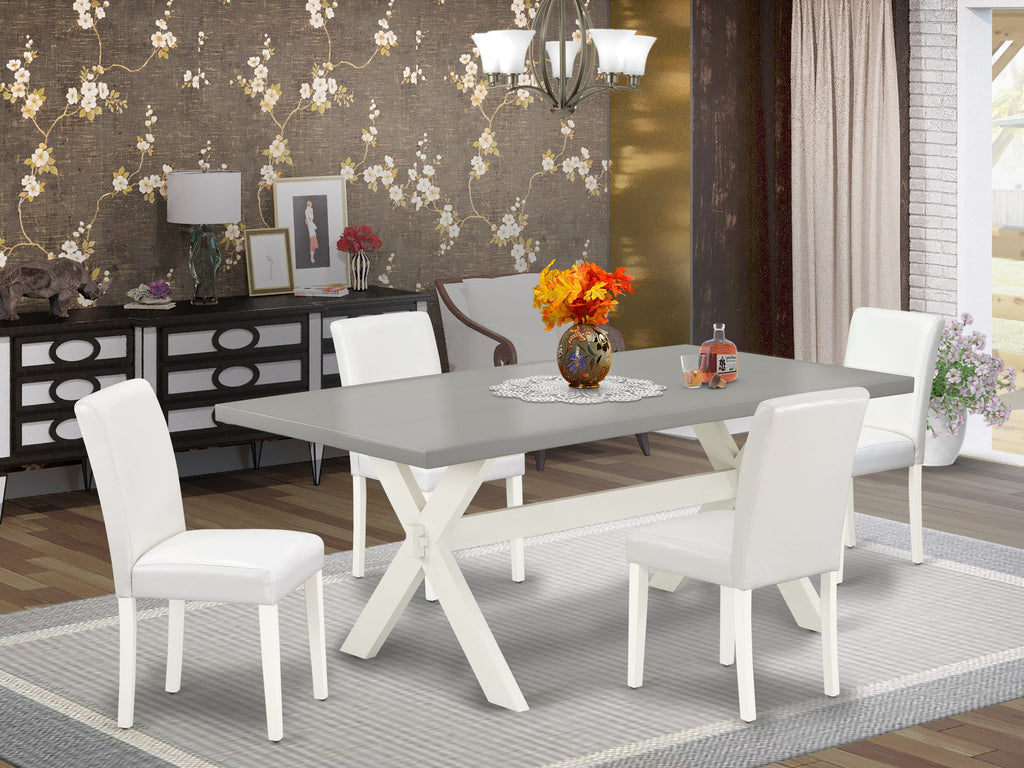 X097ASERC-G 5-Piece Contemporary Rectangular Dining Ensemble with X-Leg Table & 4 Upholstered Chairs, 40x72 Inch, Multi-Color
