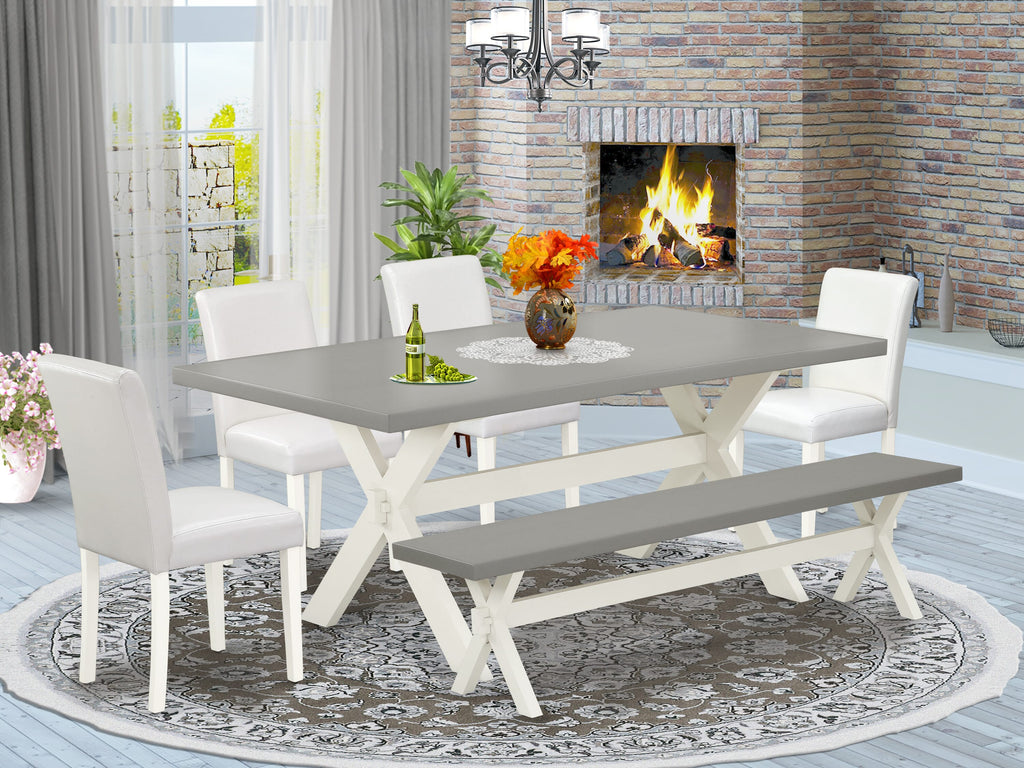 X097A0PE7-9 Dining Ensemble 6-Piece Contemporary Table Set with a Rectangular Table, Parson Chairs, and Bench, 40x72 Multi-Color