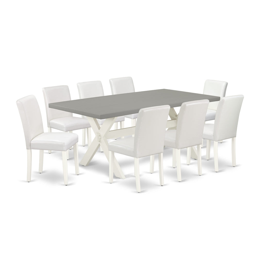 X097AI6P4-X 9-Piece Rectangular Table & 8 White Upholstered Chairs Dining Ensemble, 40x72 Multi-Color