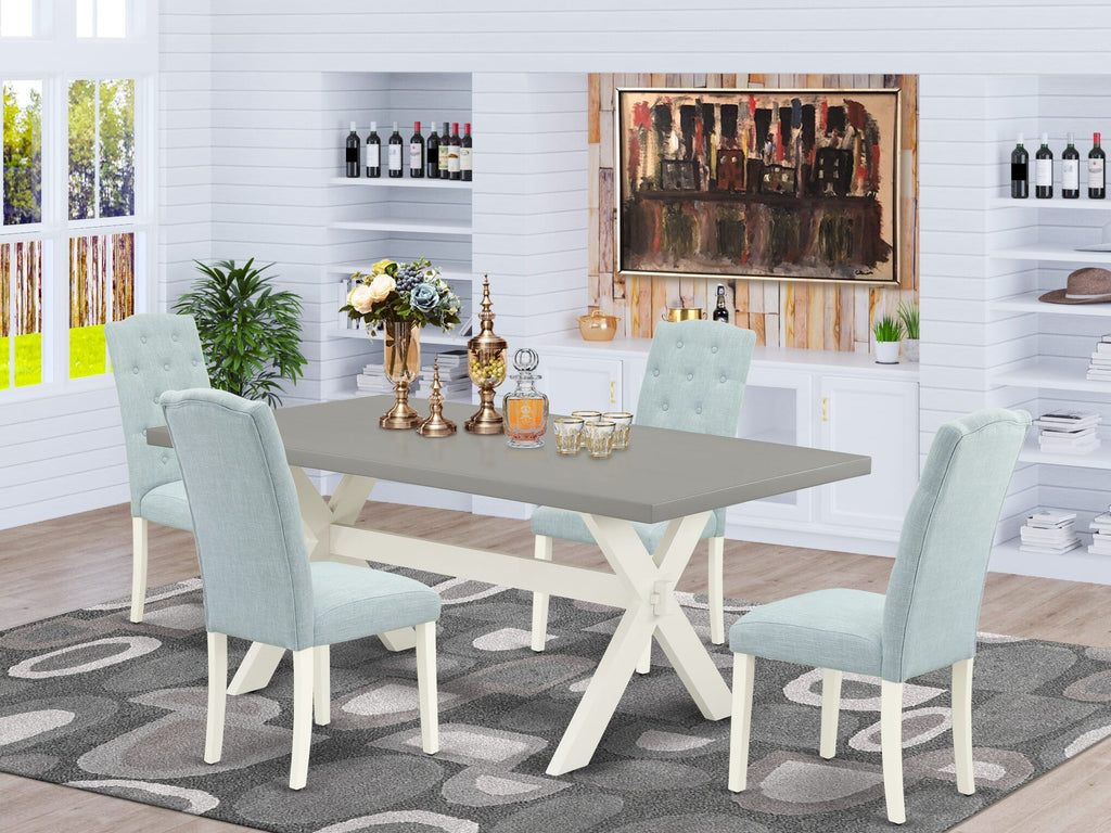 X097C4TQT-U 5-Piece Dining Ensemble with X-Leg Rectangle Table & 4 Upholstered Chairs, Multi-Color