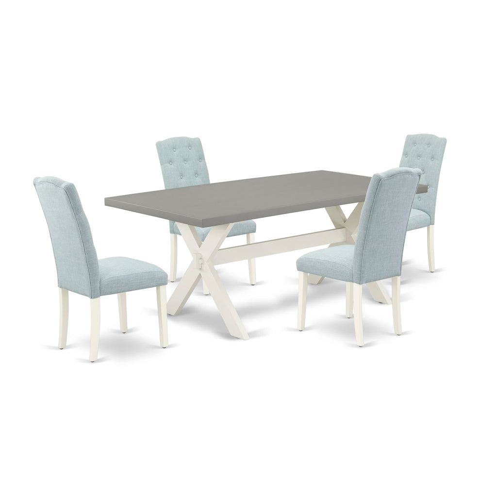 X097C4TQT-U 5-Piece Dining Ensemble with X-Leg Rectangle Table & 4 Upholstered Chairs, Multi-Color