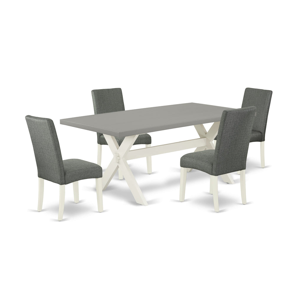 5-Piece X097D4MTR-O Dining Ensemble Rectangle Table with X-Base and 4 Gray Fabric Chairs