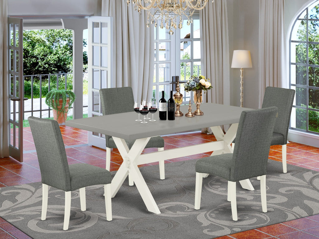 5-Piece X097D4MTR-O Dining Ensemble Rectangle Table with X-Base and 4 Gray Fabric Chairs