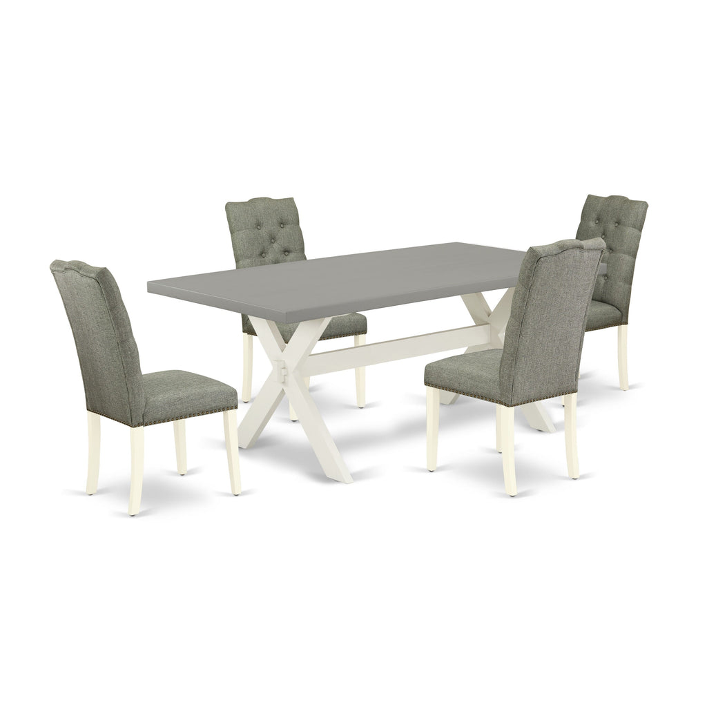 X097EB5QJ-Z 5-Piece Dining Ensemble with Rectangular Table & X-Legged Base, plus 4 Charcoal Parsons Chairs, 40x72 Configuration, Versatile Palette
