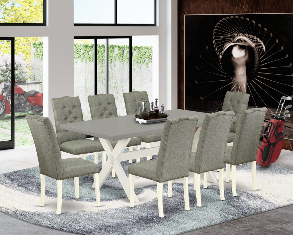X097E7Q22-S Stunning 9-Piece Dining Ensemble with Rectangle Table & Comfort Gray Parson Chairs