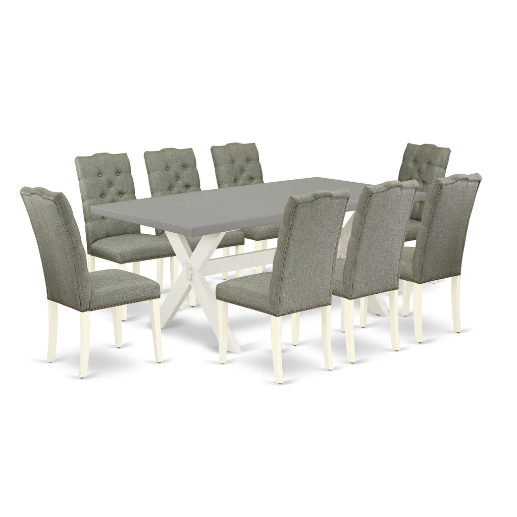 X097E7Q22-S Stunning 9-Piece Dining Ensemble with Rectangle Table & Comfort Gray Parson Chairs