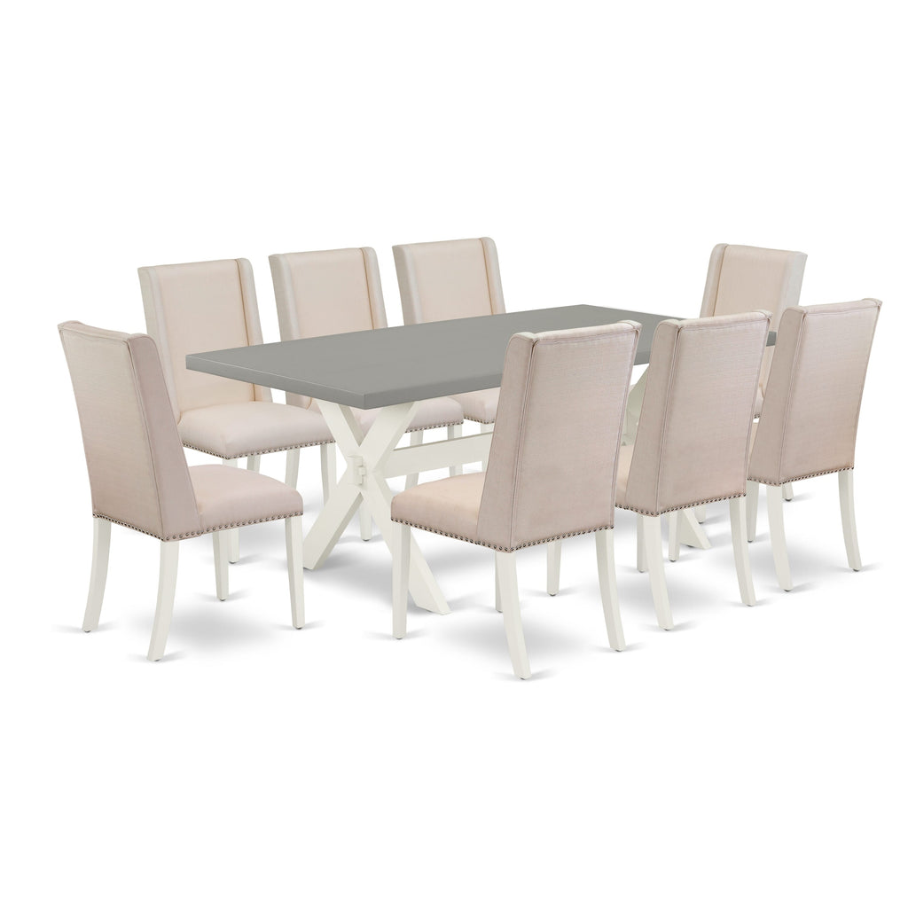 Sophisticated Dining Ensemble X097FBPGS-X 9-Piece Set with Rectangular Table and Cream Chairs