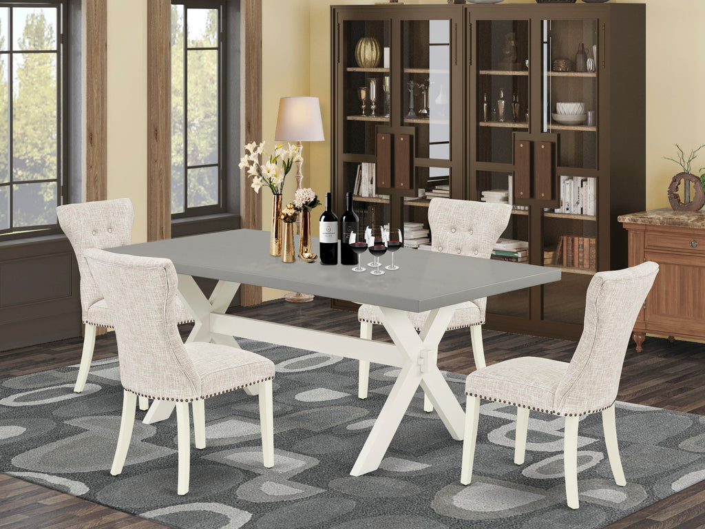 5-Piece Dining Set with Rectangle Wooden Table & Doeskin Chairs  X097GL3MS-H