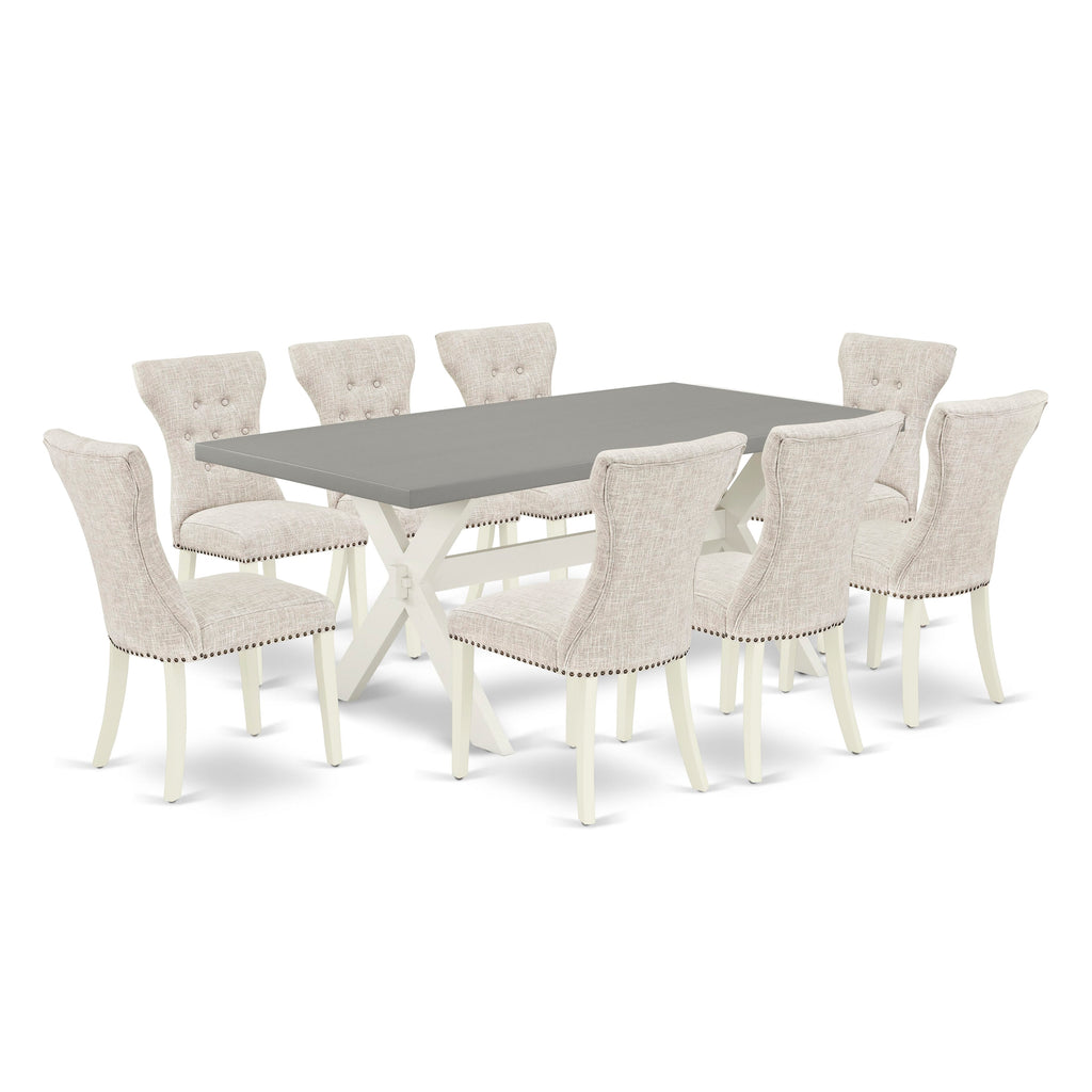 X097GJGLP-4 9-Piece Contemporary Table & Chair Ensemble with Doeklin Seats and Sturdy Wooden Base
