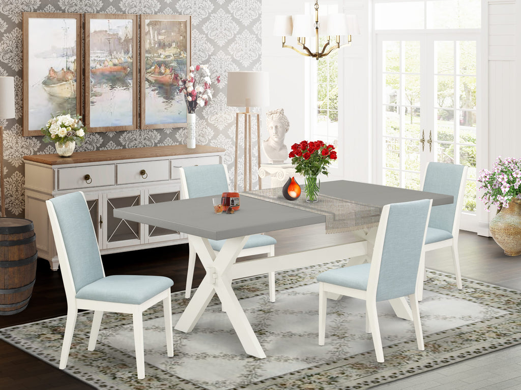 X097L9331-U Dining Room Ensemble with X-Leg Table & Linen-Textured Chairs for Cozy Meal Times