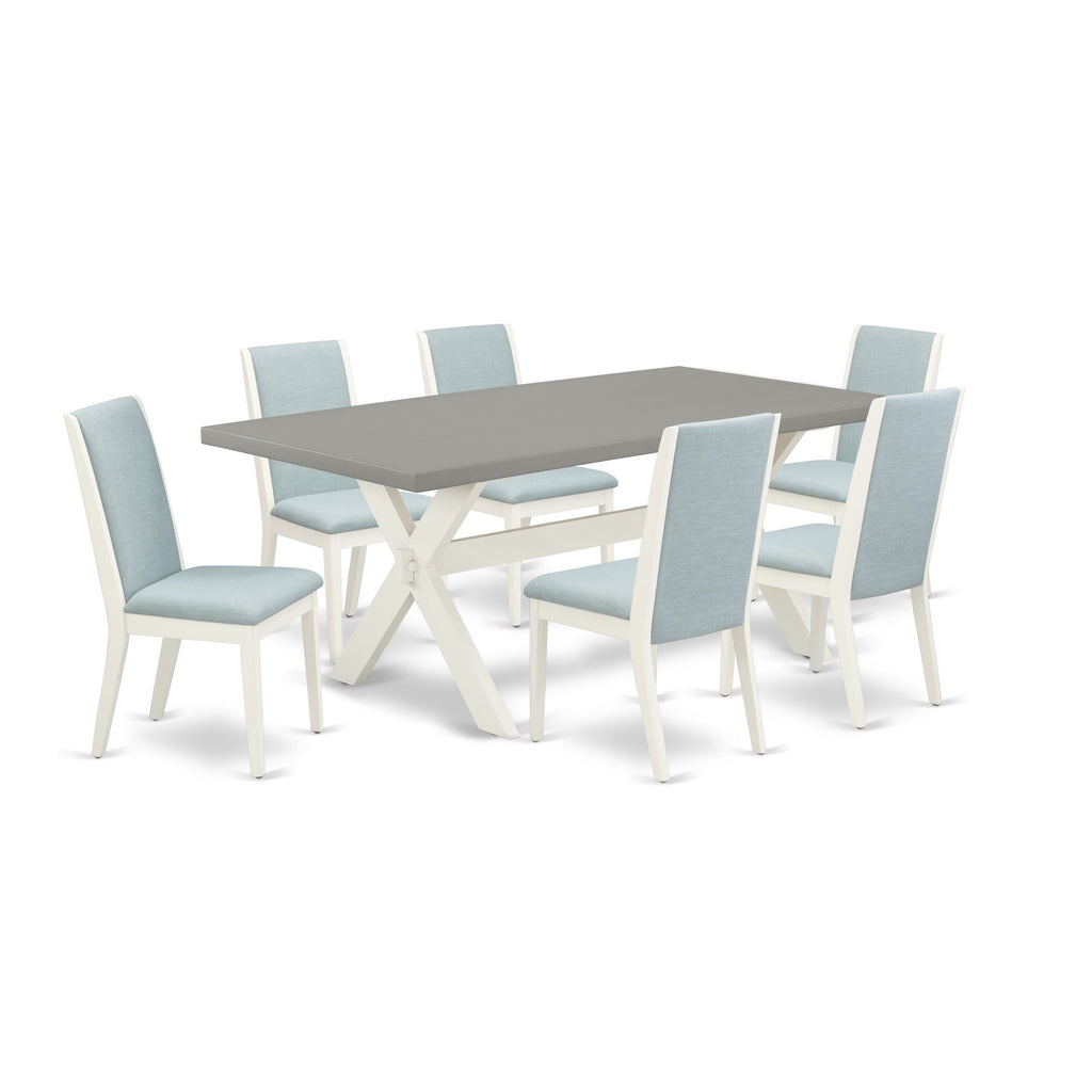 X097L65TX-G Contemporary 7-Piece Dining Ensemble with Rectangular Table & 6 Linen Chairs