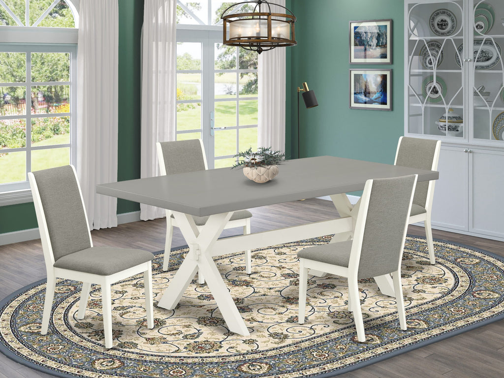 X097LSFHM-F Dining Ensemble Five-Piece Set with Rectangular Table and Linen Parson Chairs