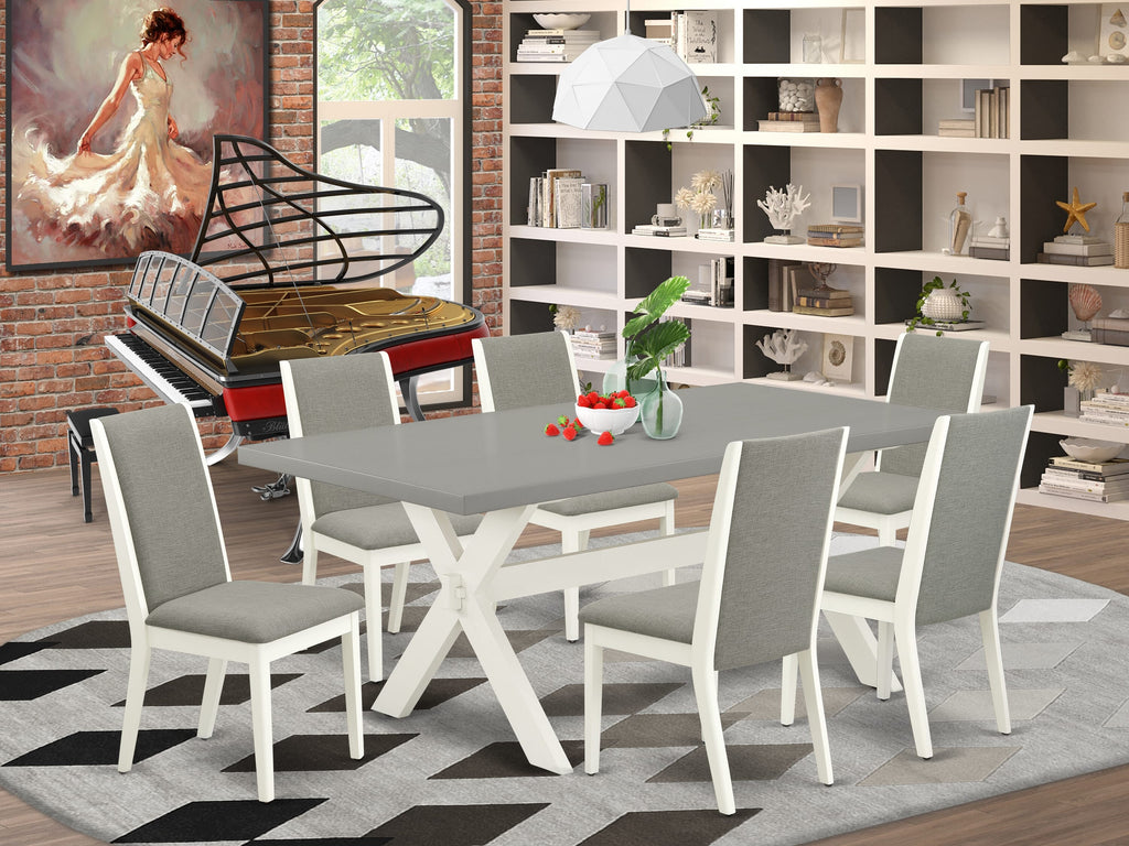 X097LYFGE-P Dining Set - 7 Piece Solid Wood Table & Shitake Chairs, 40x72, Multi-Tone