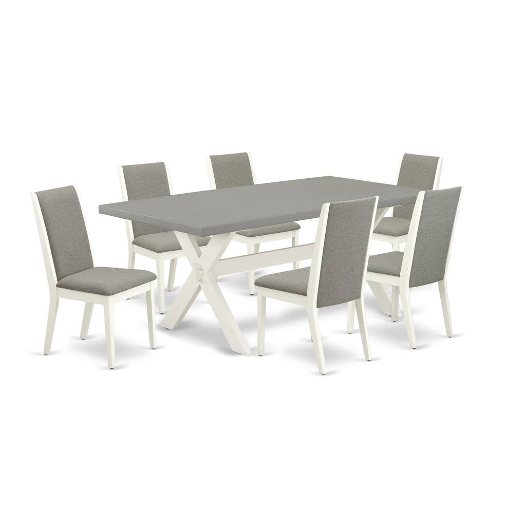 X097LYFGE-P Dining Set - 7 Piece Solid Wood Table & Shitake Chairs, 40x72, Multi-Tone